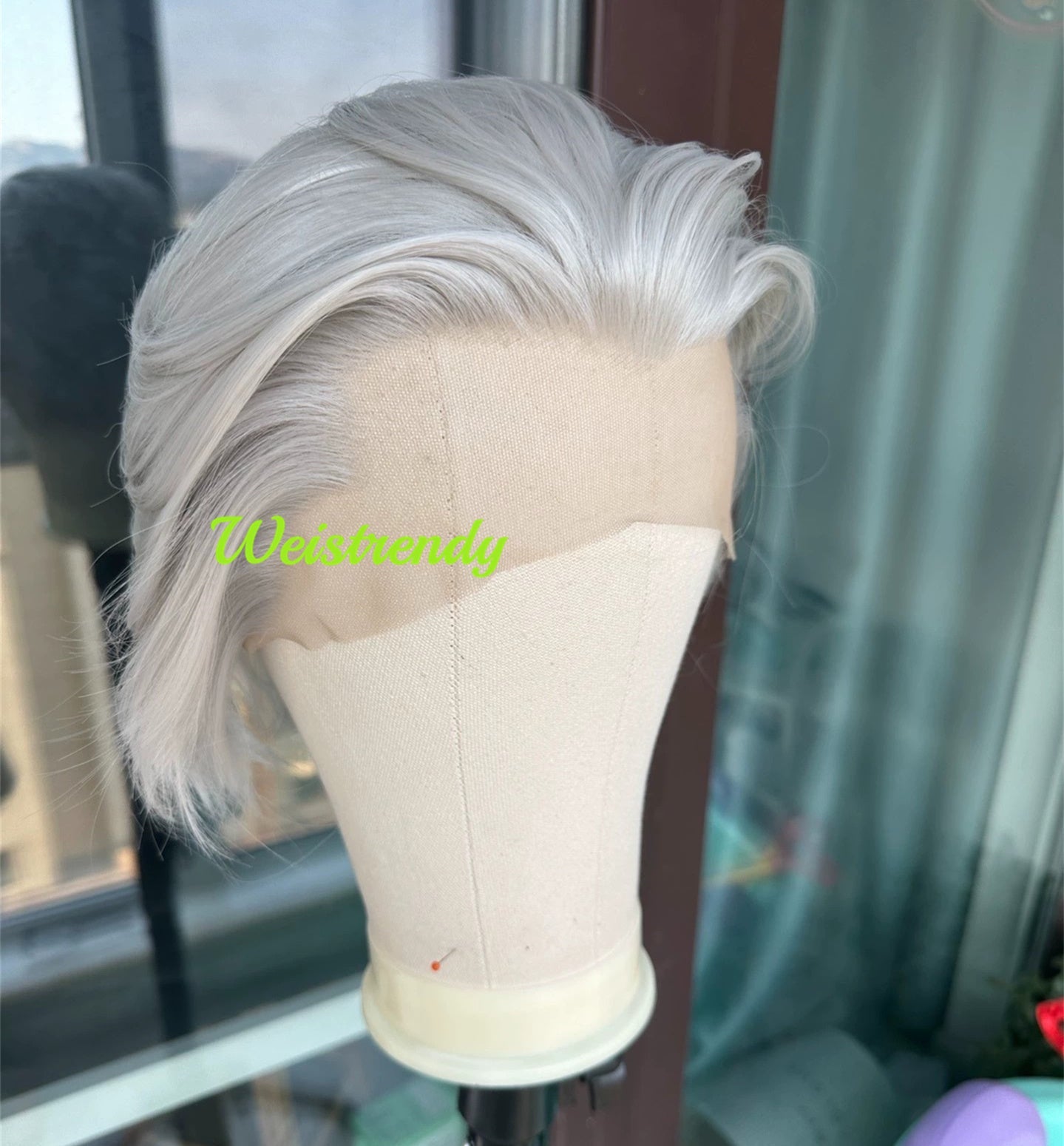 Lace Frontal Hand-tied Silver Grey Pixie Cut Cuticles Synthetic Lace Wig