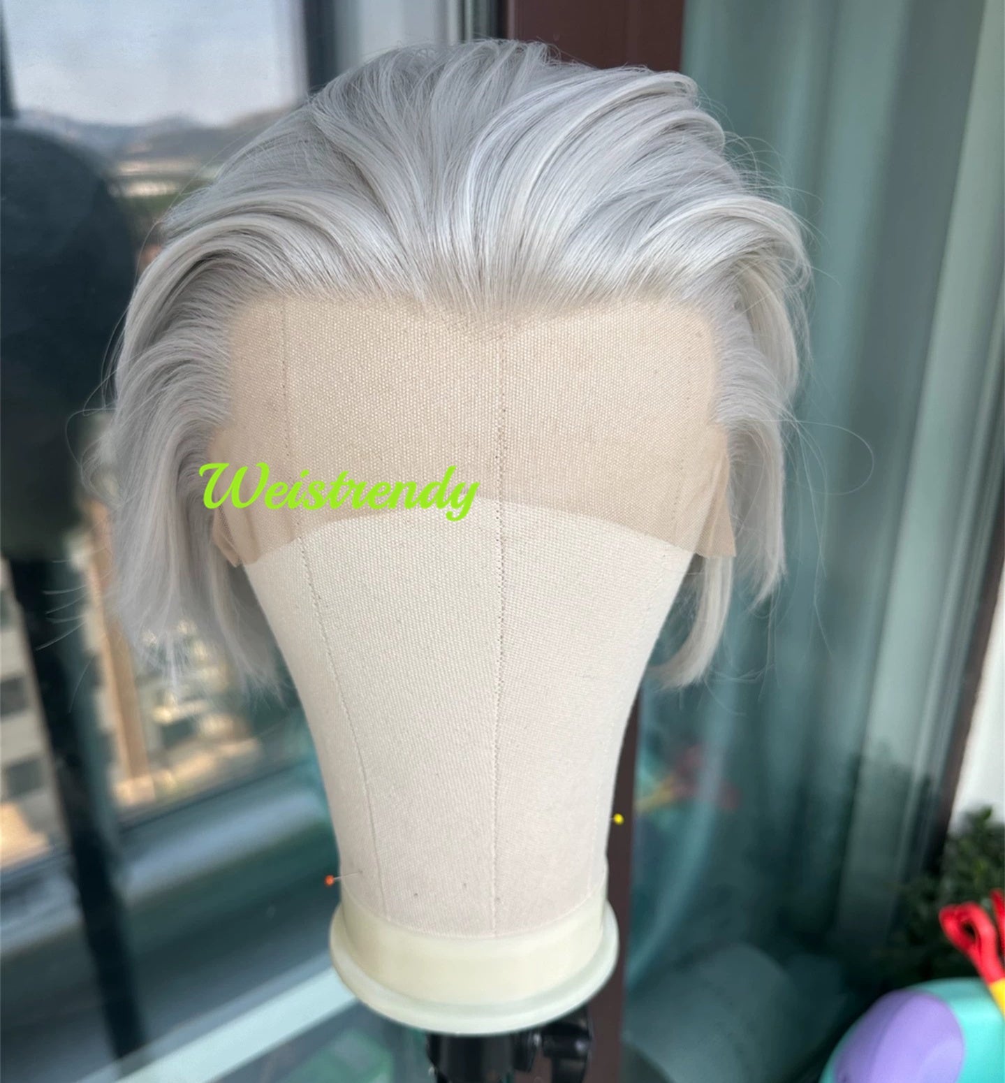 Lace Frontal Hand-tied Silver Grey Pixie Cut Cuticles Synthetic Lace Wig