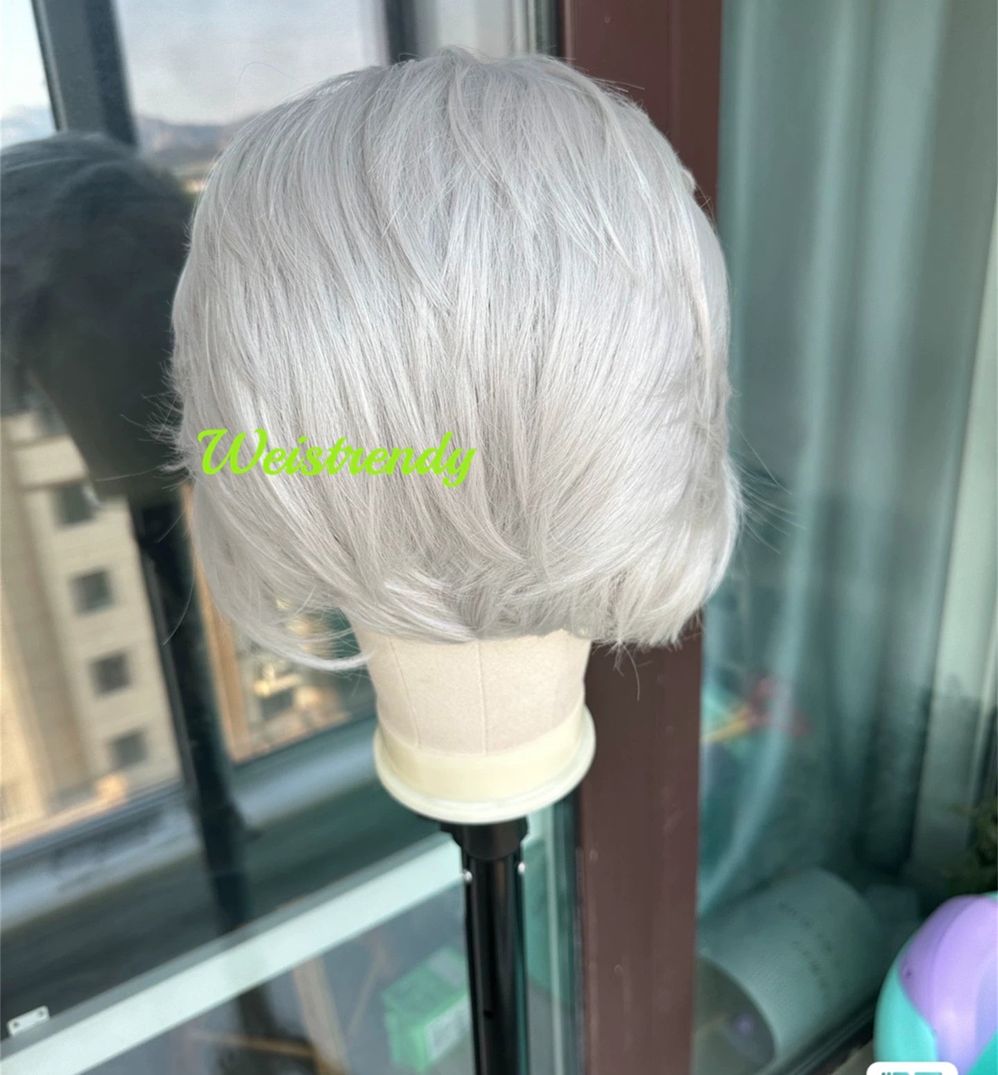 Lace Frontal Hand-tied Silver Grey Pixie Cut Cuticles Synthetic Lace Wig
