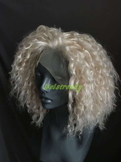 Pale Blonde Mixed Blonde Short Afro Curly Wigs Synthetic Lace frontal Wigs