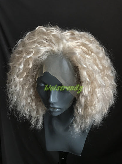 Pale Blonde Mixed Blonde Short Afro Curly Wigs Synthetic Lace frontal Wigs