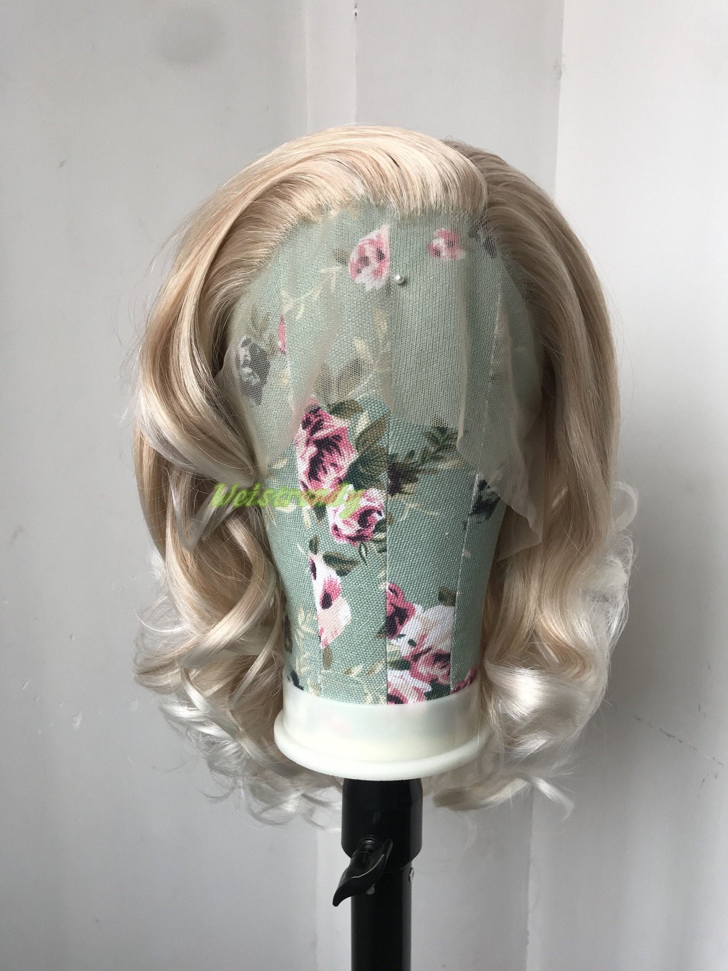 Mixed Blonde With White Tint Hair Medium Length Curls Wavy Hair Premium Synthetic Soft Swiss Lace Front Wigs