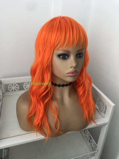 Moxie - 18'' Brilliant Orange Curly Wavy synthetic mullet hair COSPLAY Party Fun COSTUME Wig