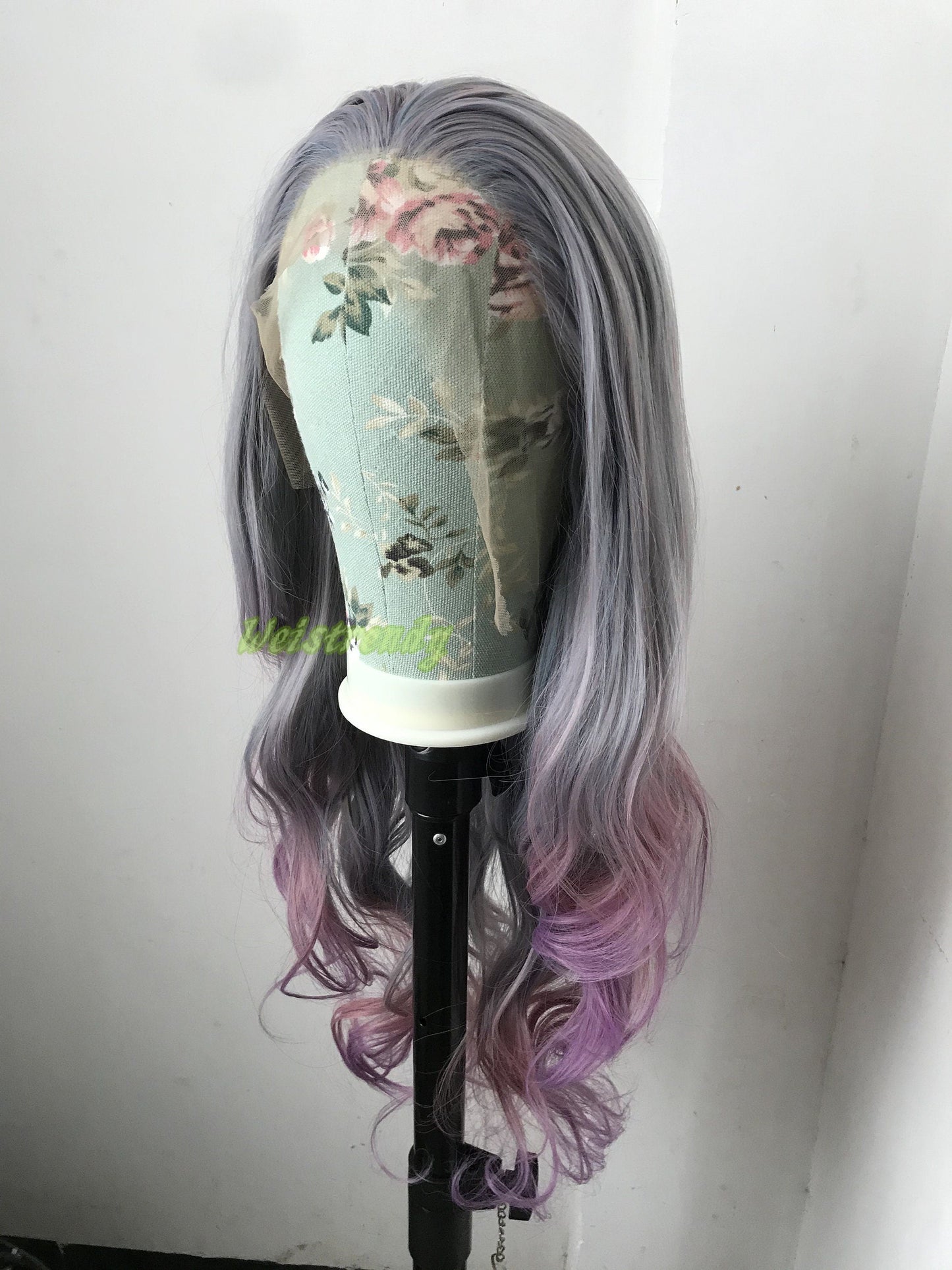 Mixed Purple Grey into Pink Purple Red 3 Tones Long Straight Wavy Hair Multi Part Premium Synthetic Soft Swiss Lace Wig Heat Friendly