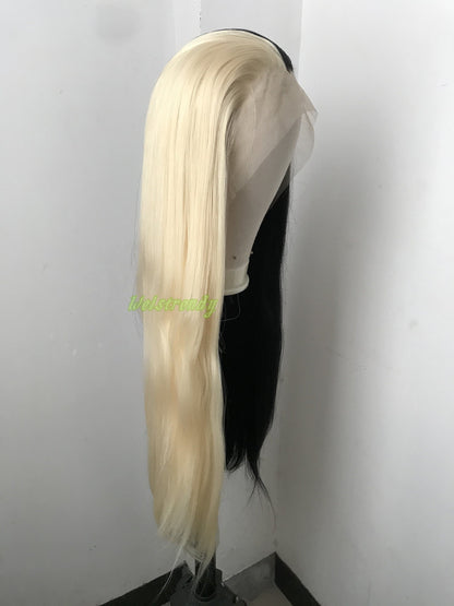 32in Half and Half Black 613 Blonde Long Straight Hair Synthetic Lace frontal Wig with Natural Hairline