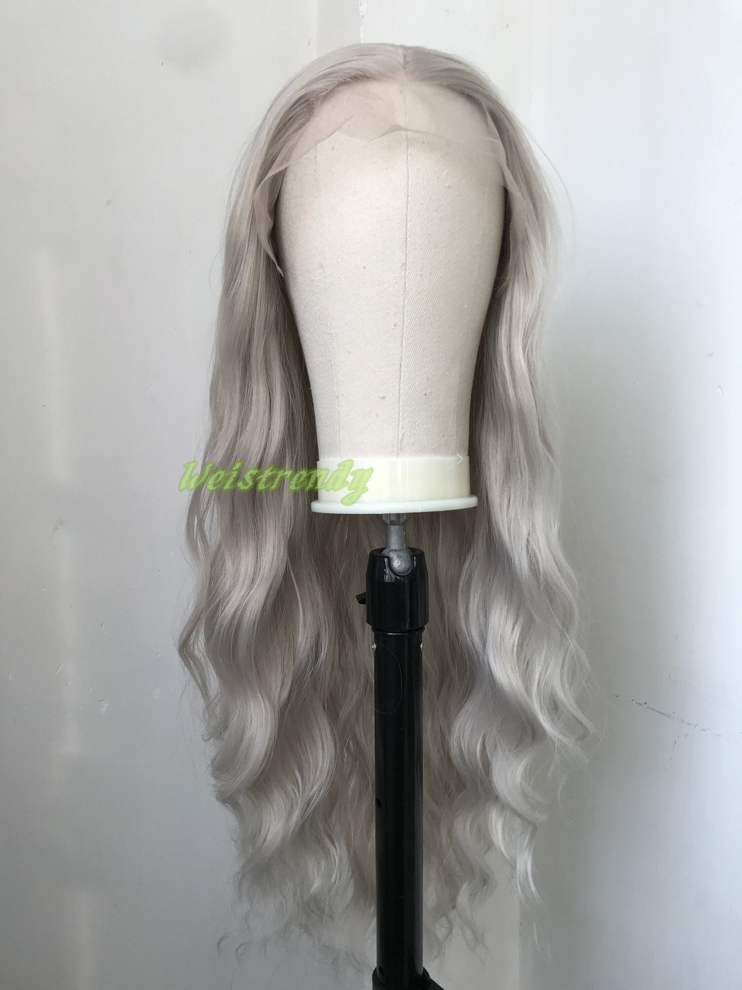 Pale Grey | Ash Blonde Long Water Waves Hair Synthetic Swiss Lace Frontal Wig Heat Safe Free Parting