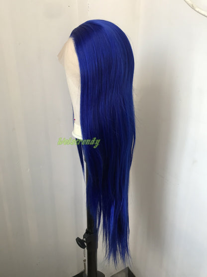 Bright Blue Long Straight Hair Premium Synthetic Lace Frontal Wigs Multi Part | Heat Safe