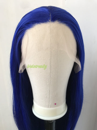 Bright Blue Long Straight Hair Premium Synthetic Lace Frontal Wigs Multi Part | Heat Safe