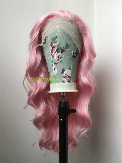 Ice pink | Baby Pink | Light Pink  Long Wavy Hair Wigs Premium Synthetic Soft Swiss Lace Frontal Wigs Heat Safe Realistic