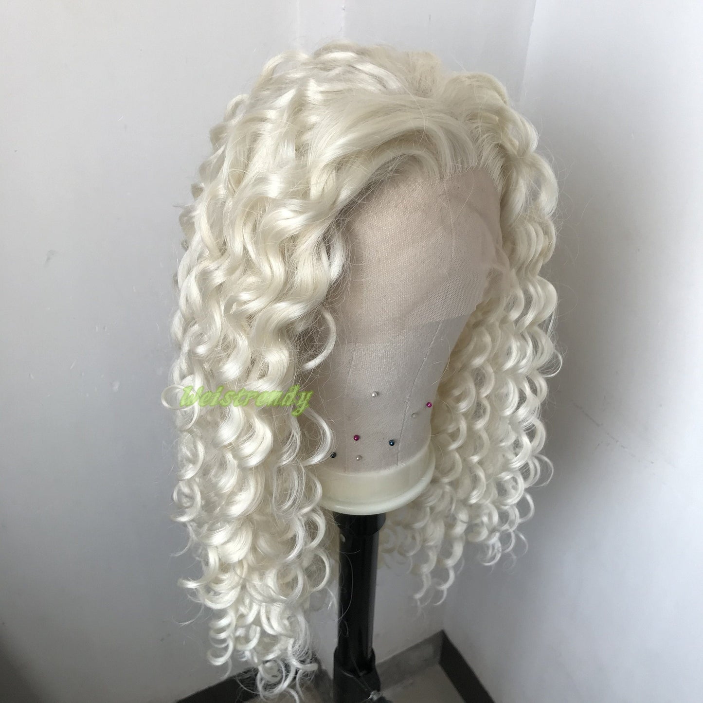 Platinum Blonde Long Ring Curls Multi Part Premium Synthetic Soft Swiss Lace Wig Heat Friendly