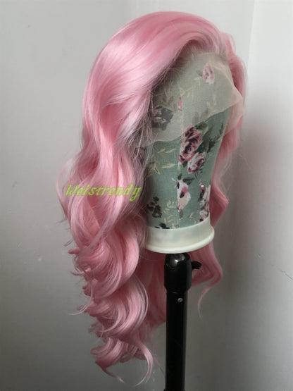 Ice pink | Baby Pink | Light Pink  Long Wavy Hair Wigs Premium Synthetic Soft Swiss Lace Frontal Wigs Heat Safe Realistic
