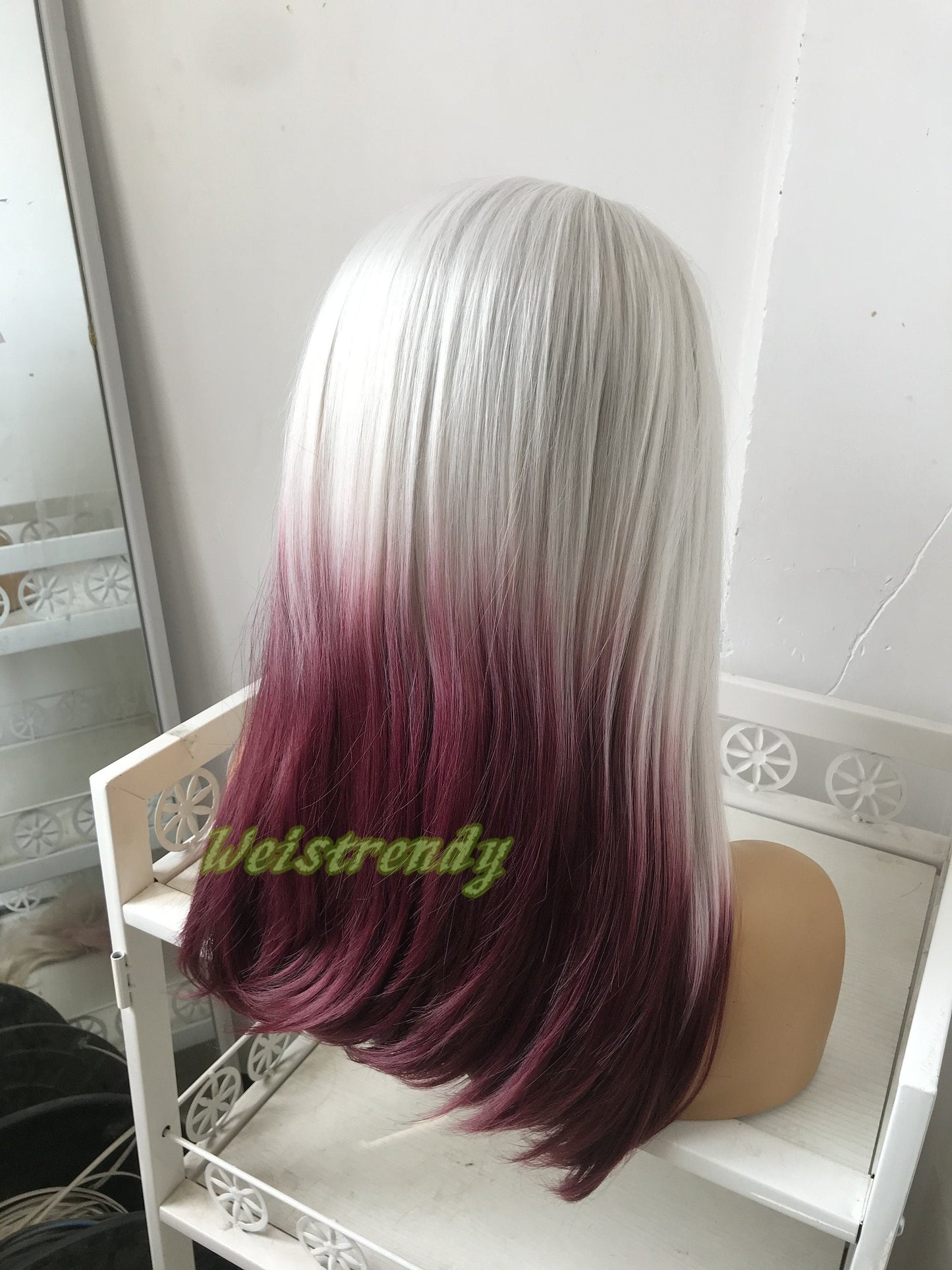 Ash Blonde Burgundy | Wine Red Ombre Long Straight Hair Premium Synthetic Lace frontal Wig Heat Safe