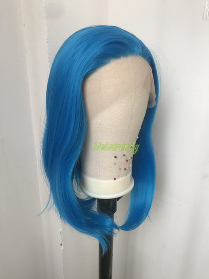 Bright Blue Short Straight BOB Hair Premium Synthetic Lace Frontal Wig with Natural Hairline