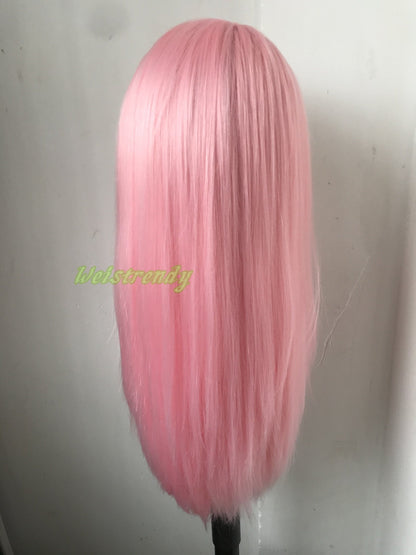 Pastel Pink | Ice Pink Long Straight Hair Premium Synthetic Lace Front Wig Realistic Heat Friendly