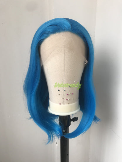 Bright Blue Short Straight BOB Hair Premium Synthetic Lace Frontal Wig with Natural Hairline