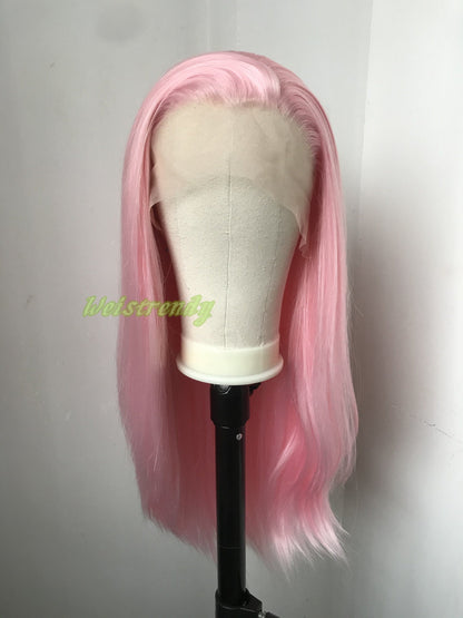 Pastel Pink | Ice Pink Long Straight Hair Premium Synthetic Lace Front Wig Realistic Heat Friendly