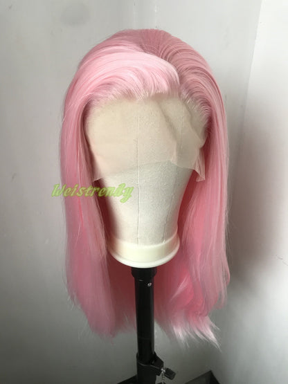 Pastel Pink | Ice Pink Long Straight Hair Premium Synthetic Lace Front Wig Realistic Heat Friendly