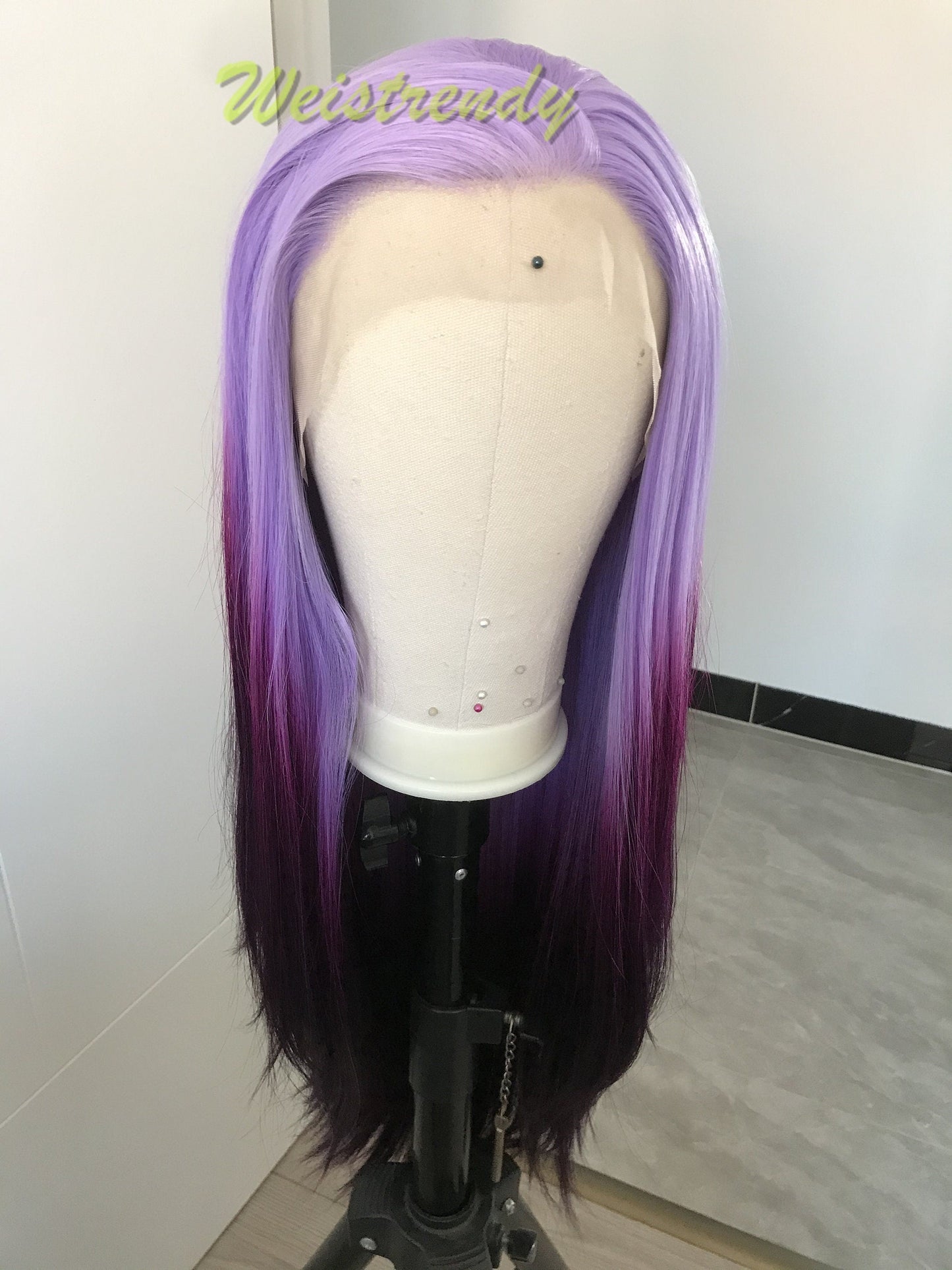 Inspired by Morning Glory Lilac into Dark purple Ombre Wigs Long Straight hairstyle wigs Synthetic Swiss Lace frontal Wigs Heat Safe