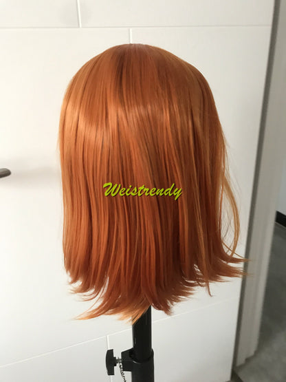 Ginger | Orange Short Silky Straight Bob Hair Premium Synthetic Lace Frontal Wig Heat Safe