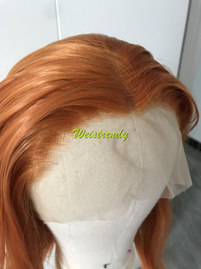 Ginger | Orange Short Silky Straight Bob Hair Premium Synthetic Lace Frontal Wig Heat Safe