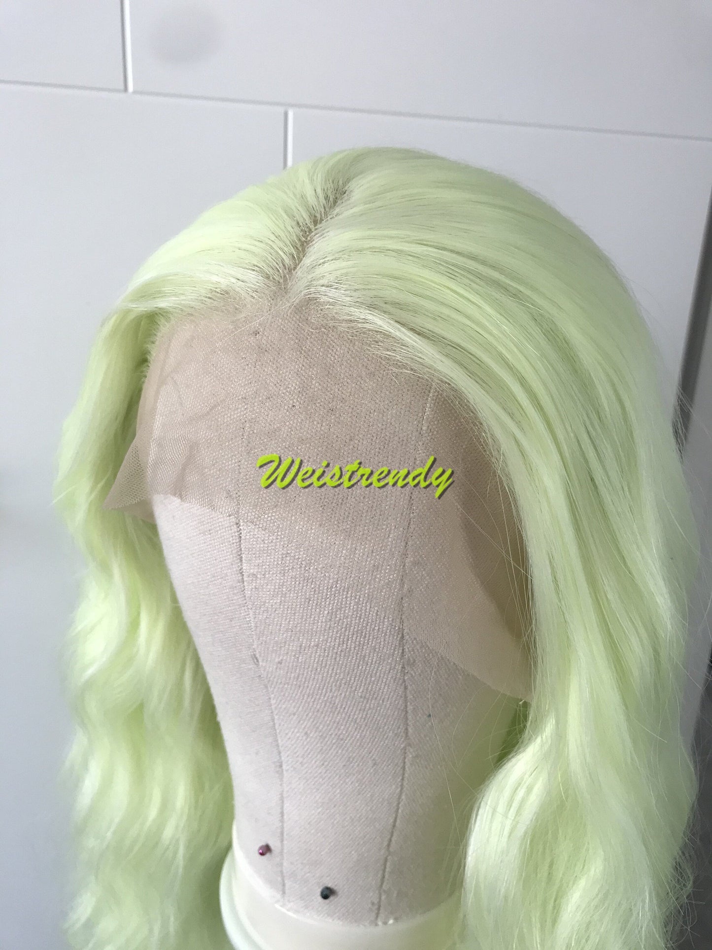 Lime Green | Pastel Green Long Beachy Waves Hair Synthetic Swiss Lace Frontal Wig Side Parting Heat Friendly