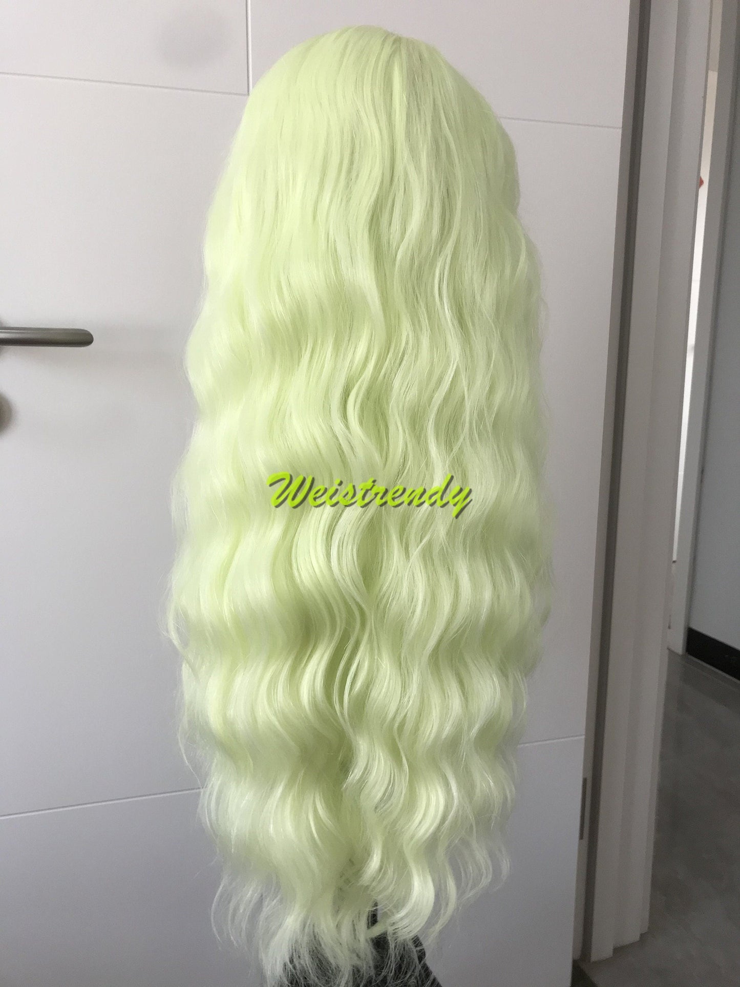 Lime Green | Pastel Green Long Beachy Waves Hair Synthetic Swiss Lace Frontal Wig Side Parting Heat Friendly