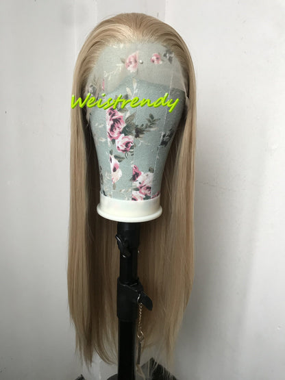 Ash Blonde 28in Long Straight Hair Premium Synthetic Lace Front Wig Multi Parting