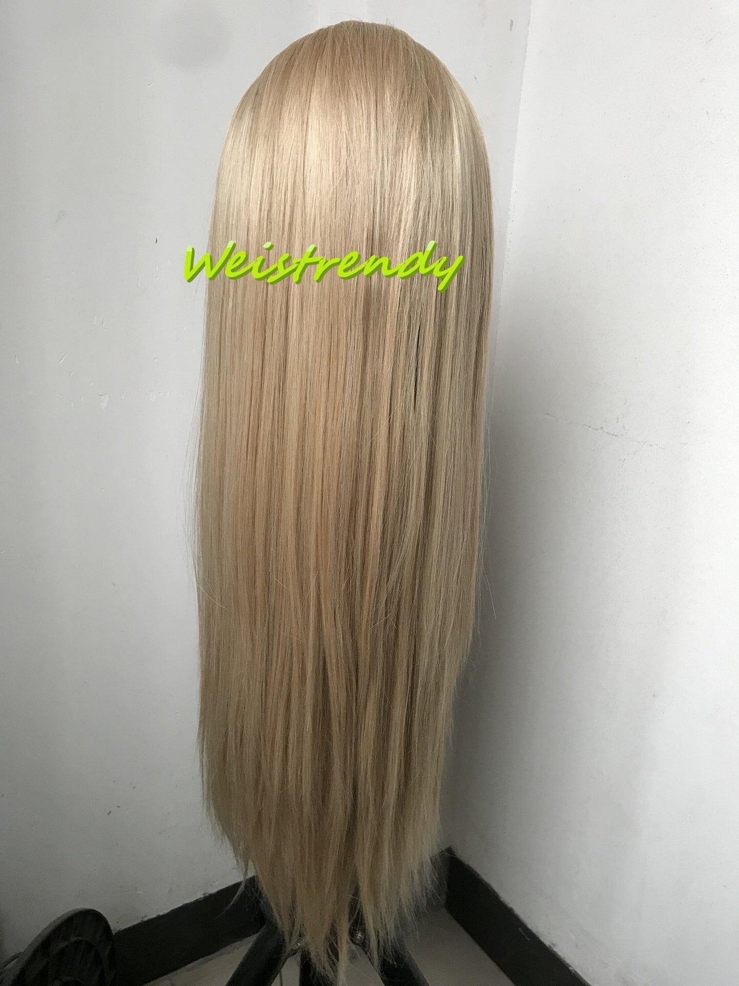 Ash Blonde 28in Long Straight Hair Premium Synthetic Lace Front Wig Multi Parting