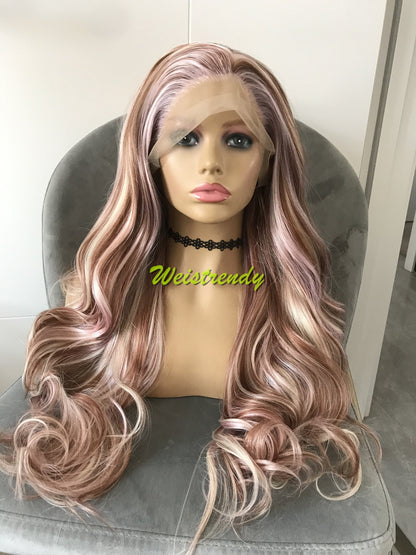 Inspired by Shale - Pink Blonde Brown Mixed Colors Body Wave Lace Frontal Multi Part Wig Realistic