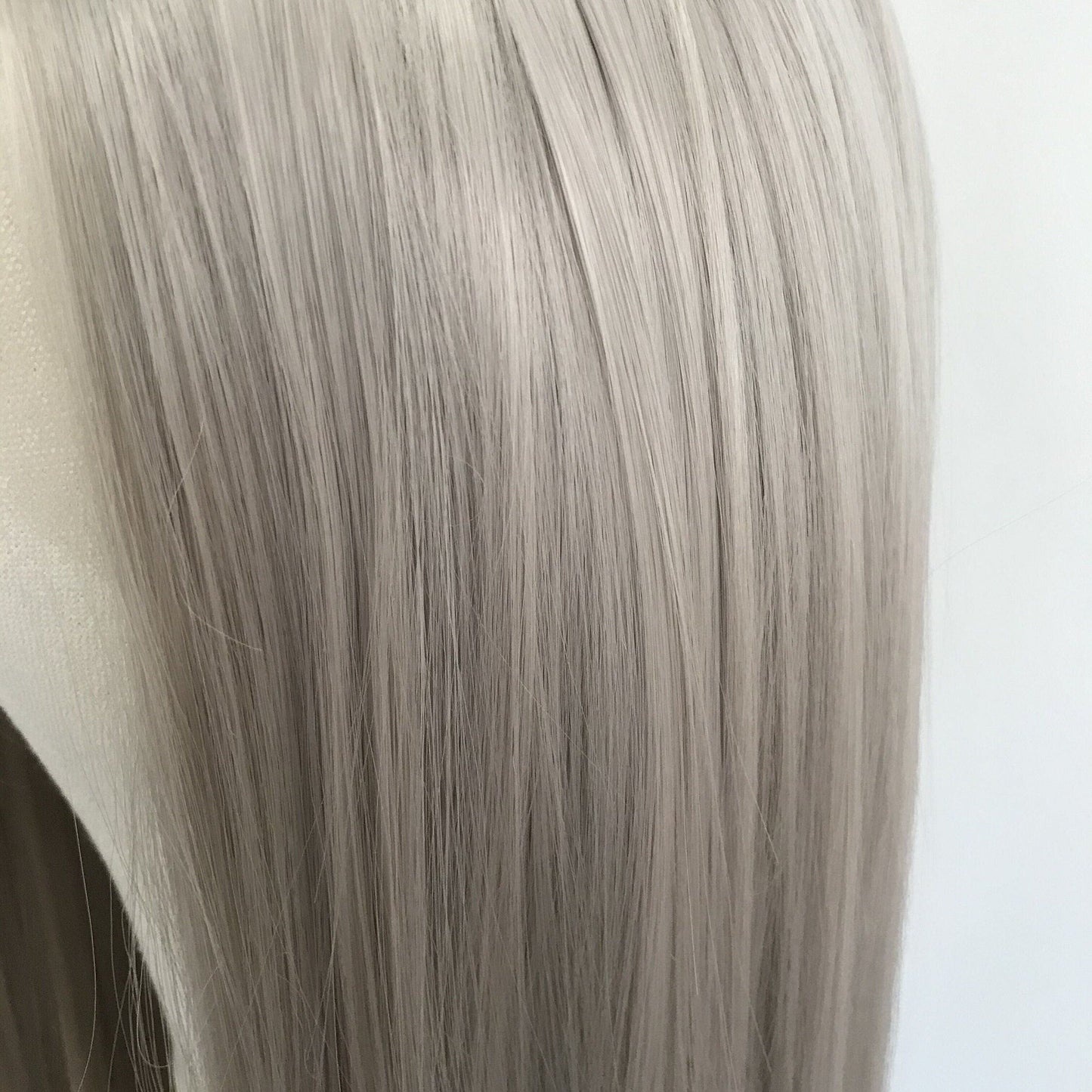 Ash Blonde | Grey Long Straight Hair Synthetic Soft Swiss Lace Front Wig Heat Safe Free Parting