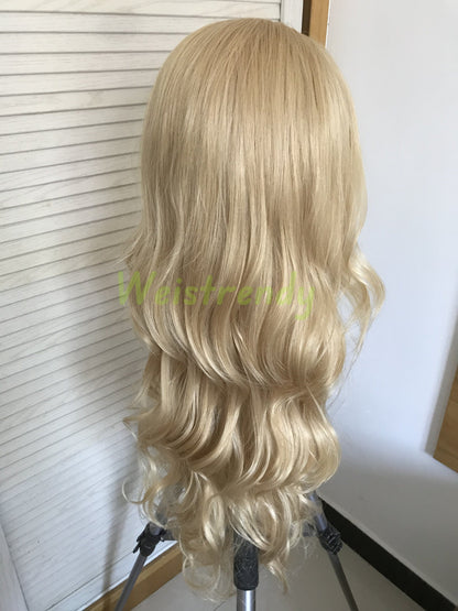 Blonde Long Curls Wavy Hair Premium Synthetic Lace Frontal Wig Heat Safe Realistic