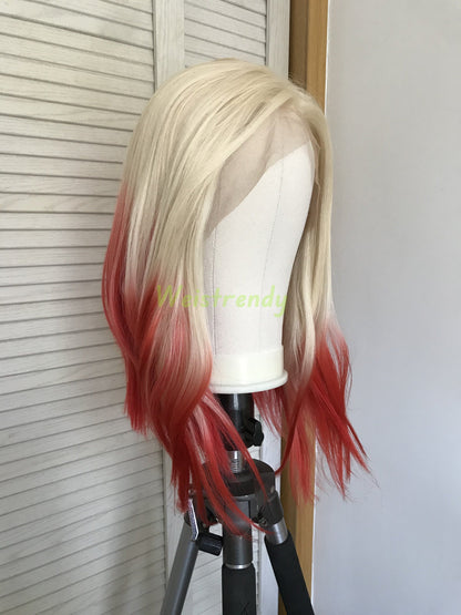 Dip-Dyed 613 Blonde to Bright Orange synthetic Bob Wig Heat Safe