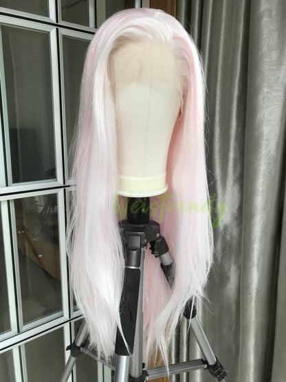 Mixed Tinsel Sparkle Cream Pink | Ice Pink Premium Synthetic Hair Swiss Lace frontal Wig Free Partting Heat Safe