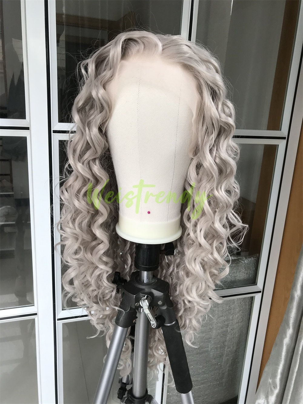 Ash Blonde Long Ring Curls Wigs Premium Synthetic Fibre Heat Safe Glueless Lace Frontal Wig