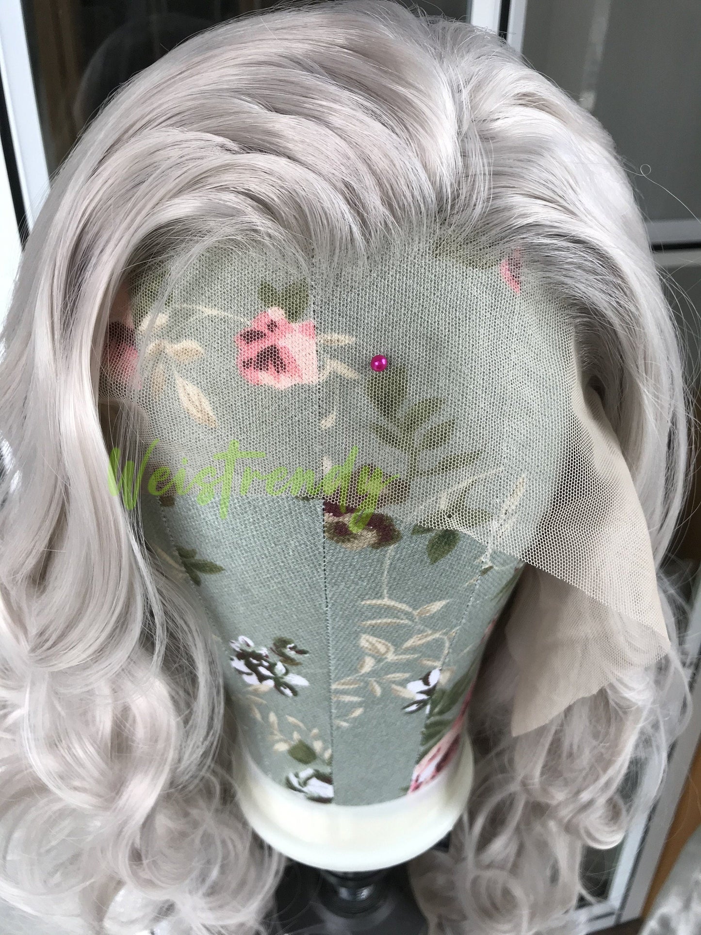 Ash Blonde Long Curls Waves Hair Synthetic Swiss Lace Frontal Wig Heat Safe Multi Part
