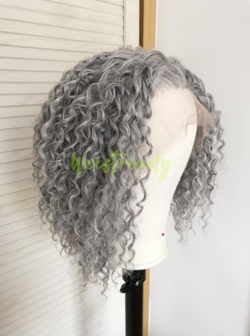 Mixed Grey Blonde Short Curly Wavy Hair Wigs Synthetic Lace Frontal Wig Free Part