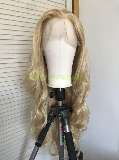 Blonde Long Curls Wavy Hair Premium Synthetic Lace Frontal Wig Heat Safe Realistic