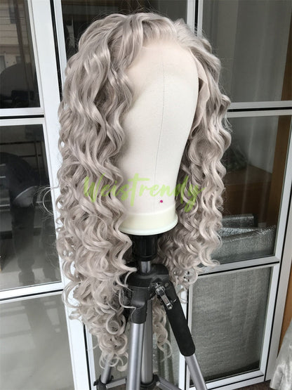 Ash Blonde Long Ring Curls Wigs Premium Synthetic Fibre Heat Safe Glueless Lace Frontal Wig