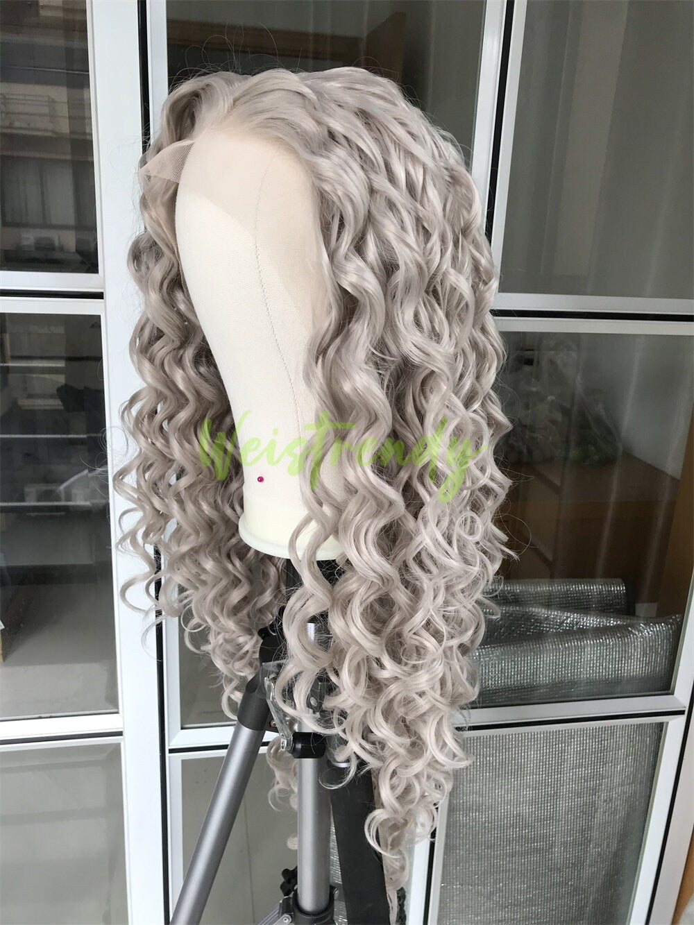 Ash Blonde Long Ring Curls Wigs Premium Synthetic Fibre Heat Safe Glueless Lace Frontal Wig