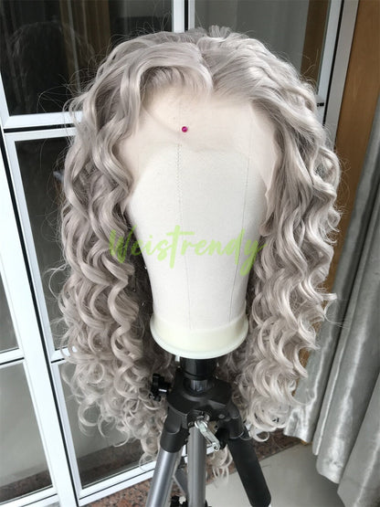 Ash Blonde Long Ring Curls Wigs Premium Synthetic Fibre Heat Safe Glueless Lace Frontal Wig